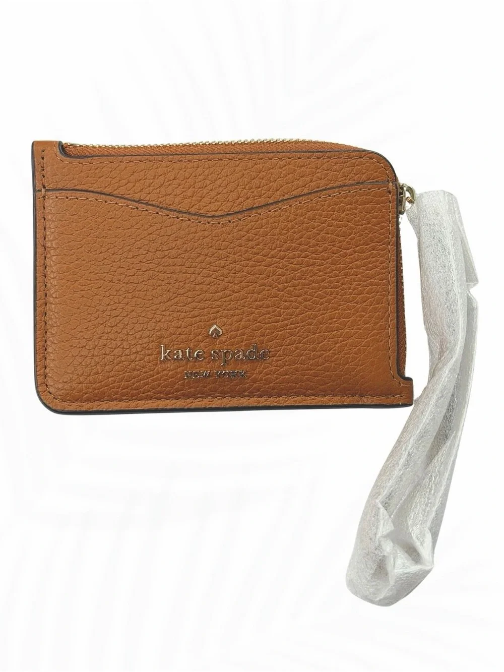 Kate Spade NWT Leila Pebbled Leather Small Card Holder Wristlet Warm Gingerbread